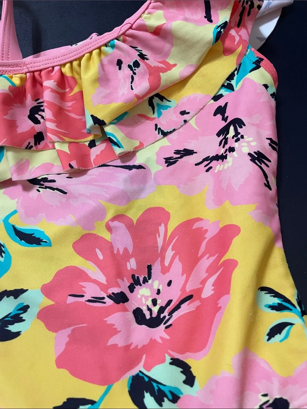 Kids Floral One-Shoulder Swimsuit - Pink & Yellow Sz.4T used good condition
